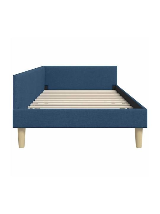 Single Bed Upholstered with Blue Fabric with Slats for Mattress 100x200cm