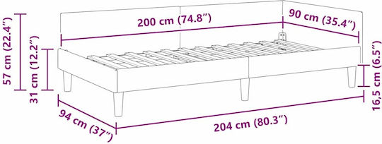 Единично Легло Облечено в Тъмно Сиво Кадифе с Дъски за Матрак 90x200см