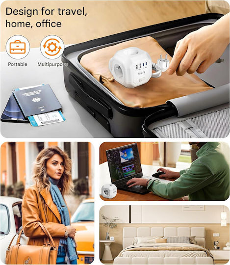 Extension Cord PowerCube 4 Позиции с USB-A, USB-C, Превключвател и Кабел 2м