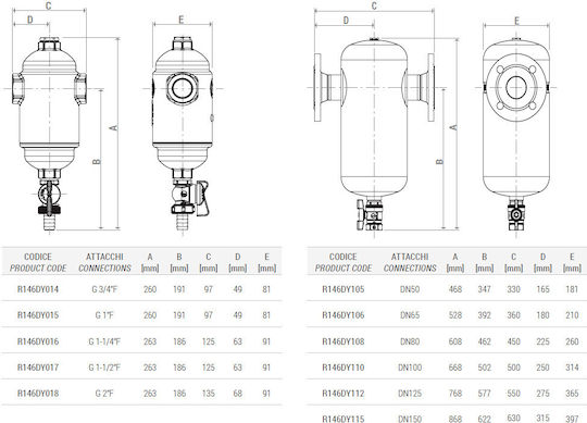 Giacomini R146dy106 Separator De Nămol Flanșat Dn65 17.5 M³/h Anti-Blocare Curățare Rapidă Oțel