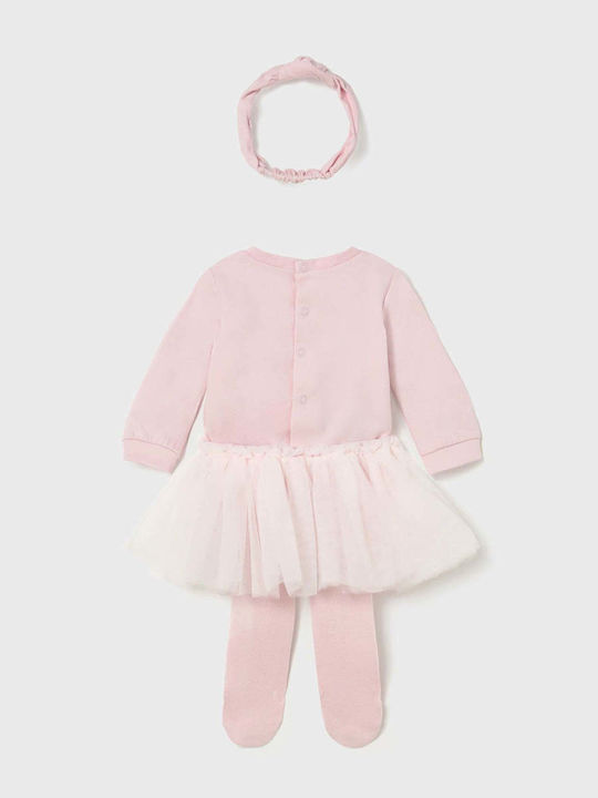 Mayoral Baby Bodysuit Set Long-Sleeved with Accessories Pink 3pcs
