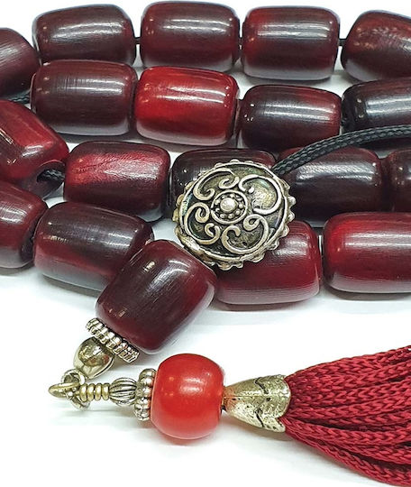Roloi Komboloi Horn Worry Beads with 21 Beads Burgundy 36cm