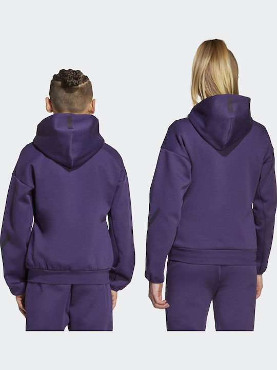 Athletic Kids Cardigan Sweatshirt Cotton with Hooded Purple