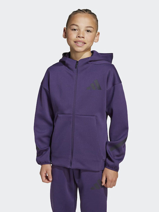 Athletic Kids Cardigan Sweatshirt Cotton with Hooded Purple