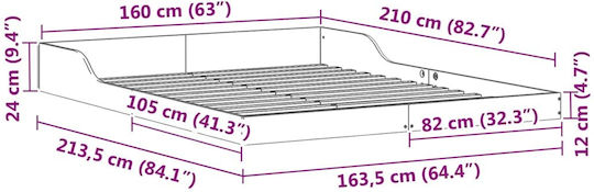 Pat Dublu Din Lemn Masiv Alb Cu Plăci Potrivit Pentru Saltea 160x210cm