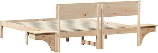 Double Bed Made of Solid Brown Wood with Slats for Mattress 160x200cm
