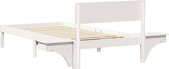 Single Wooden White Bed with Slats for 80x200cm Mattress