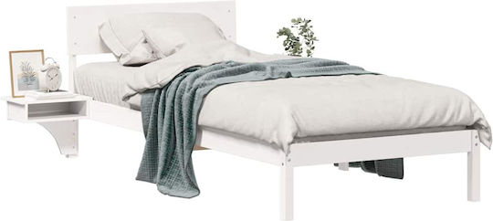 Single Wooden White Bed with Slats for 80x200cm Mattress