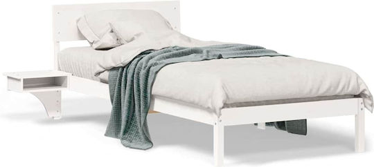 Single Wooden White Bed with Slats for 80x200cm Mattress