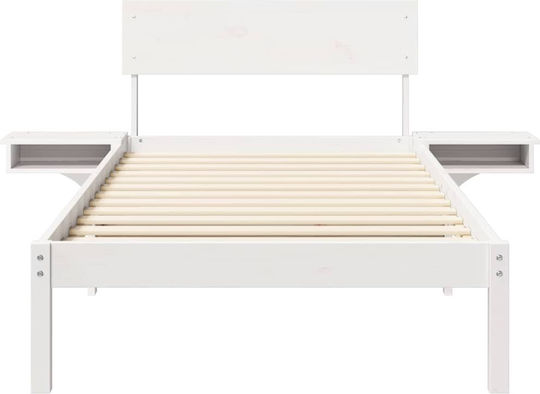 Single Wooden White Bed with Slats for 80x200cm Mattress
