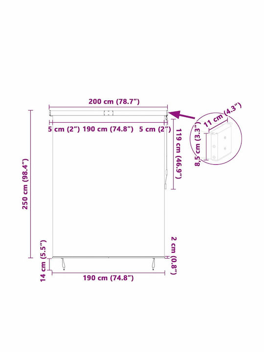 vidaXL Rulou lateral de umbrire Terasă Albastru x2.5m