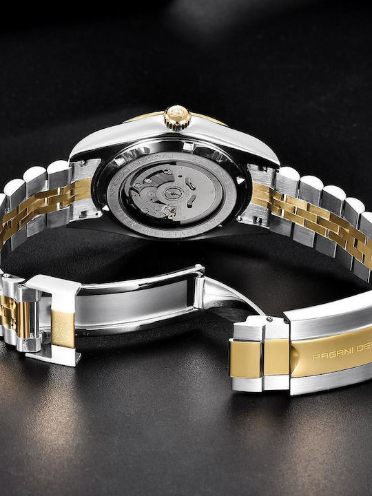 Pagani Design Herrenuhr Chronograph Automatisch mit Gold Metallarmband