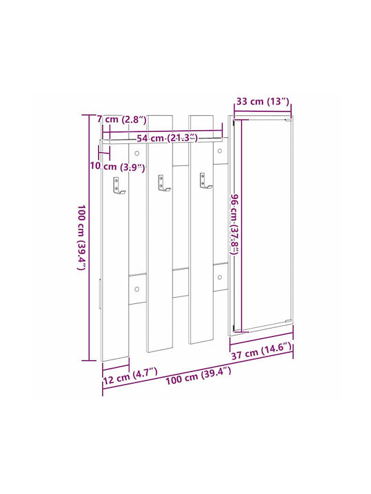 Entry Furniture with Mirror & Hanger 100x10x100cm