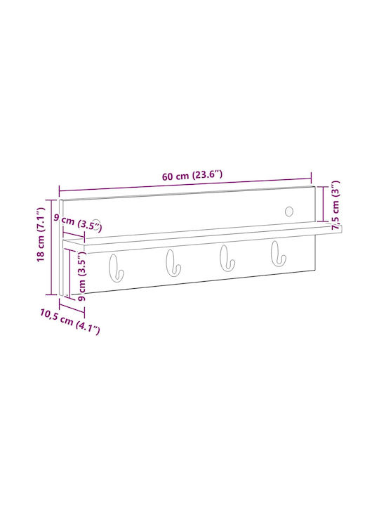 vidaXL Κρεμάστρα Τοίχου Ξύλινη Καφέ 60x18x10.5cm