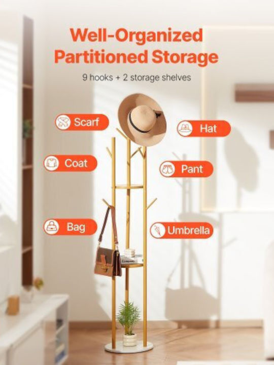 Vevor Metallic Coat Rack Yellow 34x34x170cm