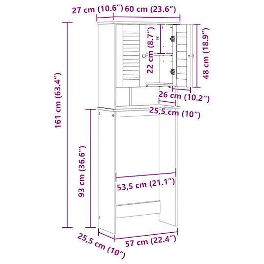vidaXL Bathroom Cabinet L60xW27xH161cm Brown