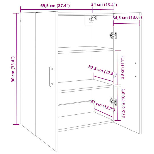 vidaXL Badezimmerschrank B69.5xT34xH90cm Braun