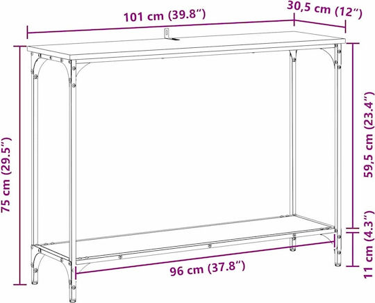 Console Table Wood & Metal Black Oak L101xW30.5xH75cm