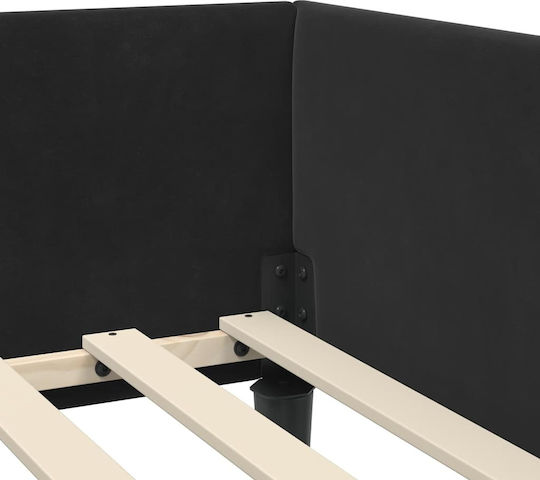 Κρεβάτι Μονό Επενδυμένο με Βελούδο Μαύρο με Τάβλες για Στρώμα 90x190cm 42016149