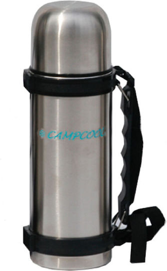 Campcool Χειρολαβή & Ιμάντα Μπουκάλι Θερμός Ανοξείδωτο 1.2lt Ασημί με Καπάκι-Κύπελλο