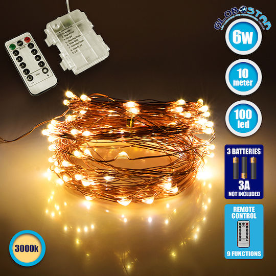 100 Λαμπάκια LED 10μ. Θερμό Λευκό Μπαταρίας σε Σειρά 100 Λαμπάκια LED 10μ. Θερμό Λευκό Μπαταρίας σε Σειρά