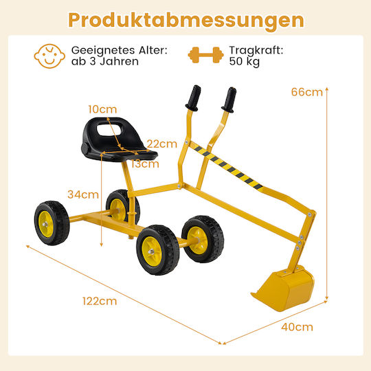Kids Ride On Excavator Foot-to-Floor with Pedal Yellow