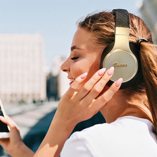 Guess 4G Script Metal Logo Fără fir / Cu fir Over Ear Căști și Încărcare Rapidă Negre