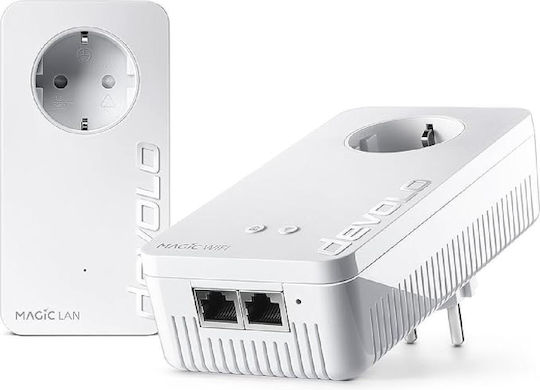 Devolo Magic 2 WiFi 6 (DE) Powerline Διπλού Kit για Ασύρματη Σύνδεση Wi‑Fi 6 με Passthrough Πρίζα και 2 Θύρες Gigabit Ethernet