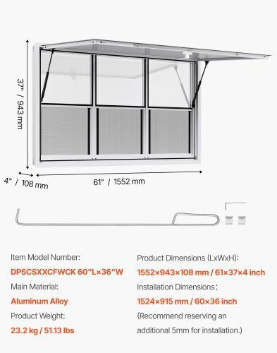 Vevor 152x92 Cm Concession Stand Serving Window Food Truck Service Awning