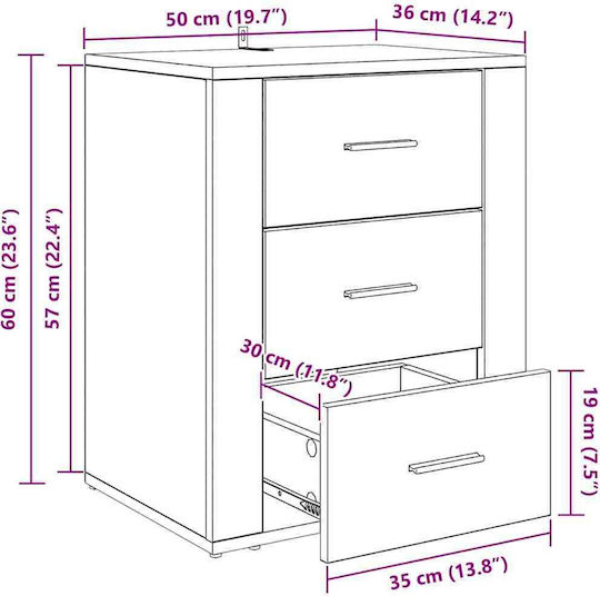 Κομοδίνο Ξύλινο Παλιό ξύλο 50x36x60cm