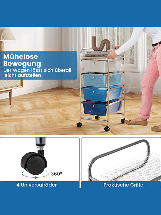 Costway Kitchen Trolley Plastic Blue 37x32x76cm