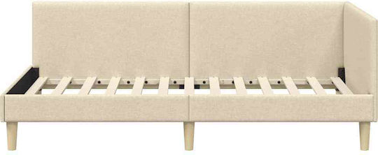 Single Upholstered Bed with Fabric Cream with Slats for Mattress 90x200cm