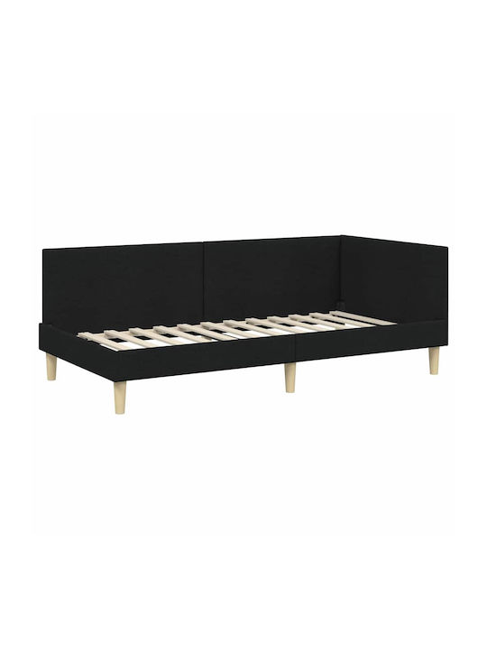 Pat Single Tapitat Cu Material Negru Cu Plăci Pentru Saltea 100x200cm