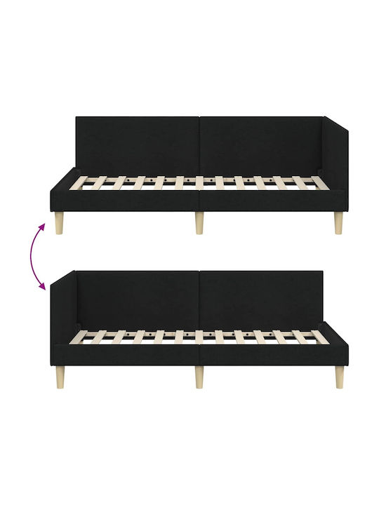Pat Single Tapitat Cu Material Negru Cu Plăci Pentru Saltea 100x200cm