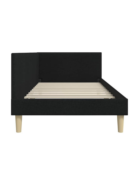 Pat Single Tapitat Cu Material Negru Cu Plăci Pentru Saltea 100x200cm