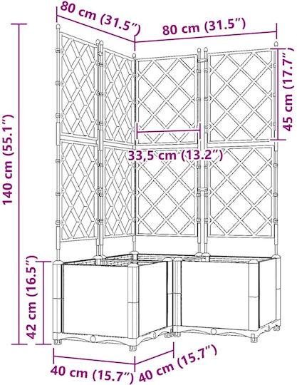 Garden Planter Pergola 3 Pcs Grey 80x80x143 cm