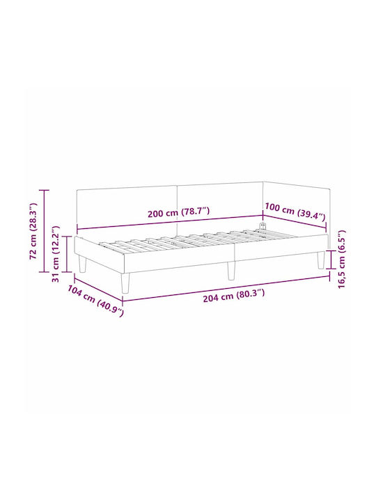 Pat Single Tapitat Cu Material Negru Cu Plăci Pentru Saltea 100x200cm