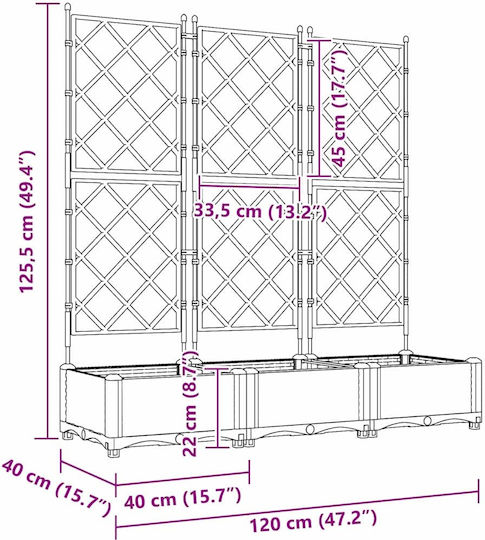 Градински комплект саксии 3 броя сиви 120x40x125.5 см