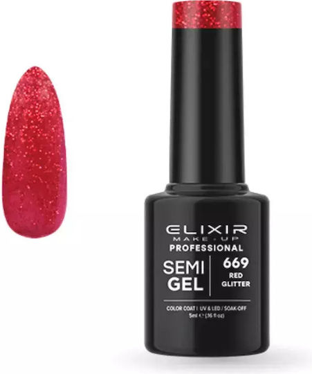 Elixir Semi Gel Хибриден Лак за Нокти 669 Red Glitter с Glitter 5мл 1бр