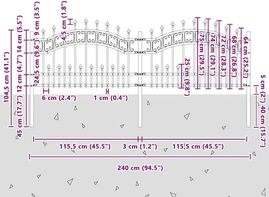 vidaXL Metallische Zäune mit Speeren in Grauer Farbe