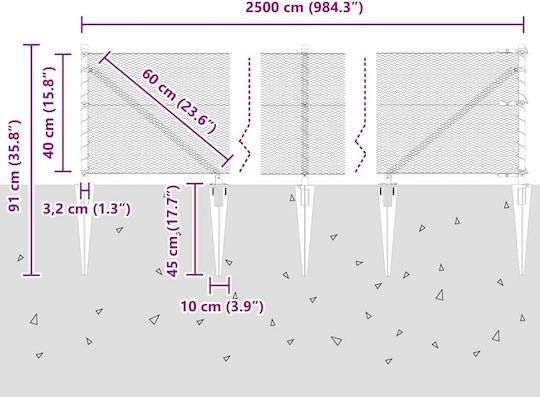 vidaXL Wire Fencing with PVC Coating Gray 0.4x25m