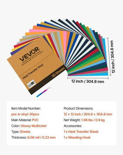 Vevor Complete Heat Transfer Vinyl Package Htv 30 Pieces Kzmpc12inch1rtmh8001v0