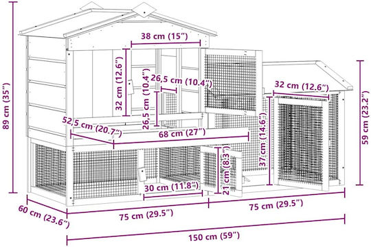 vidaXL Wooden Poultry Coop L1.5 x W0.89 x H0.6m