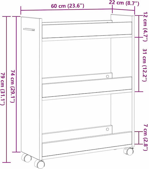 vidaXL Кухненска количка Дървена 3 Позиции Черна 60x22x79см