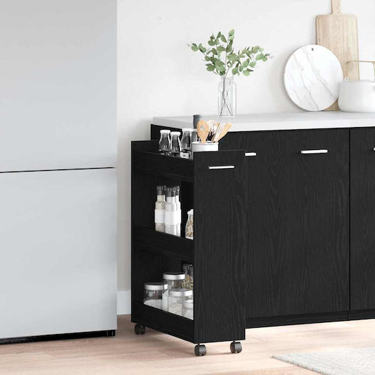 vidaXL Кухненска количка Дървена 3 Позиции Черна 60x22x79см