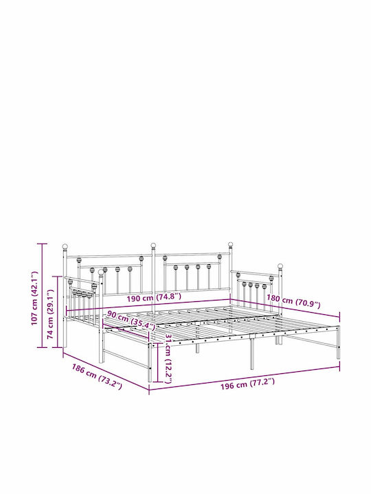 Pat pentru Copii - Canapea Single Ατσάλι pentru Saltea 90x190cm