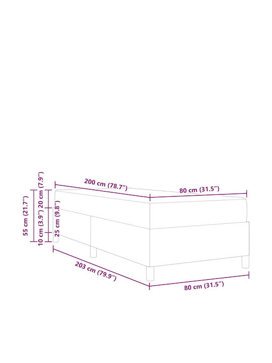 Pat pentru Copii Clasic Single Σκούρο Γκρι pentru Saltea 80x200cm