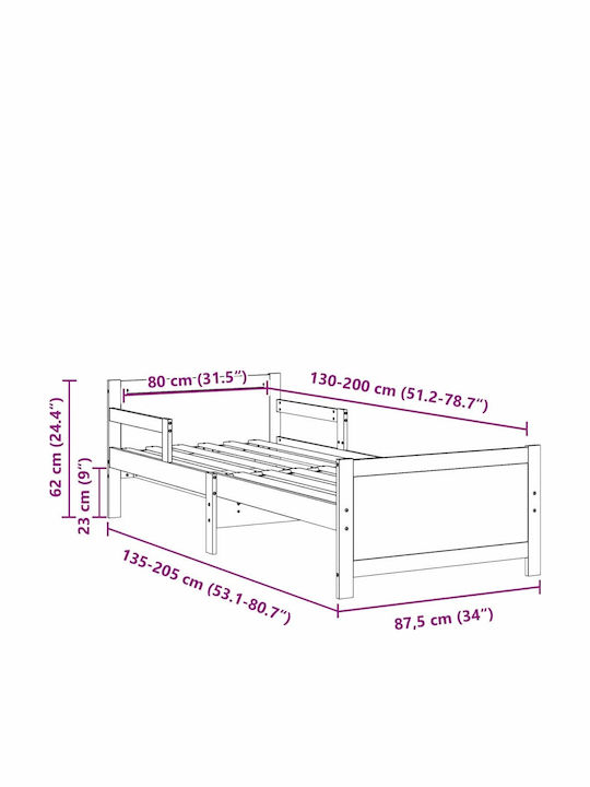 Vidaxl Pat Extensibil Pentru Copii Alb 80 X 130 165 200 Cm