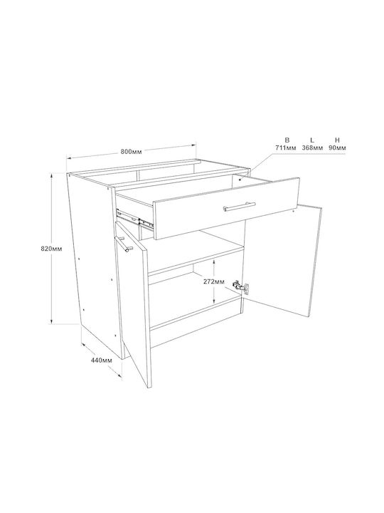 Επιδαπέδιο Ντουλάπι με Πάγκο Εργασίας White, White Craft Oak, Graphite 80x46x85εκ.