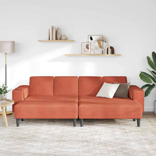 Ecksofa Samt Rot Orange mit Dekokissen 250x188x76cm